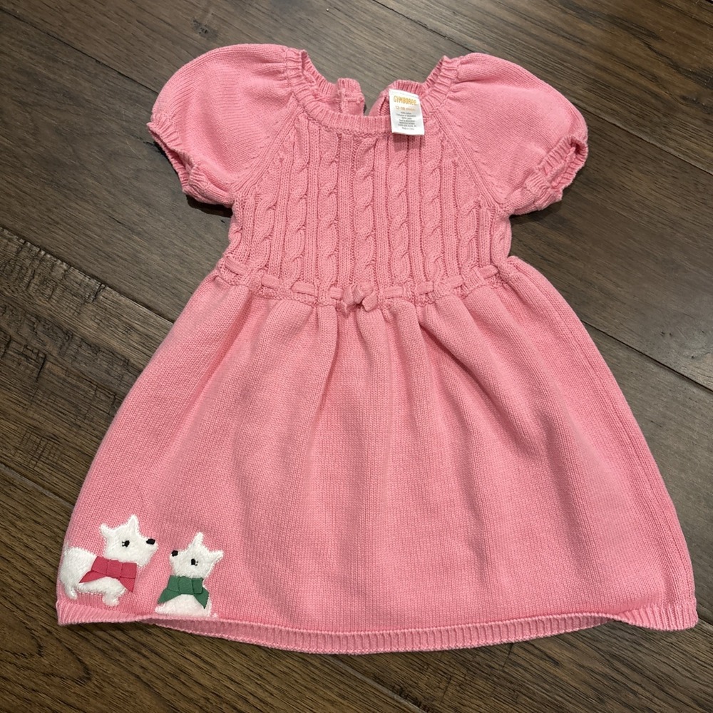 Gymboree Pink Scottie Dogs Faux Fur Knit Sweater Dress Sz 12-18 mo Short Sleeve